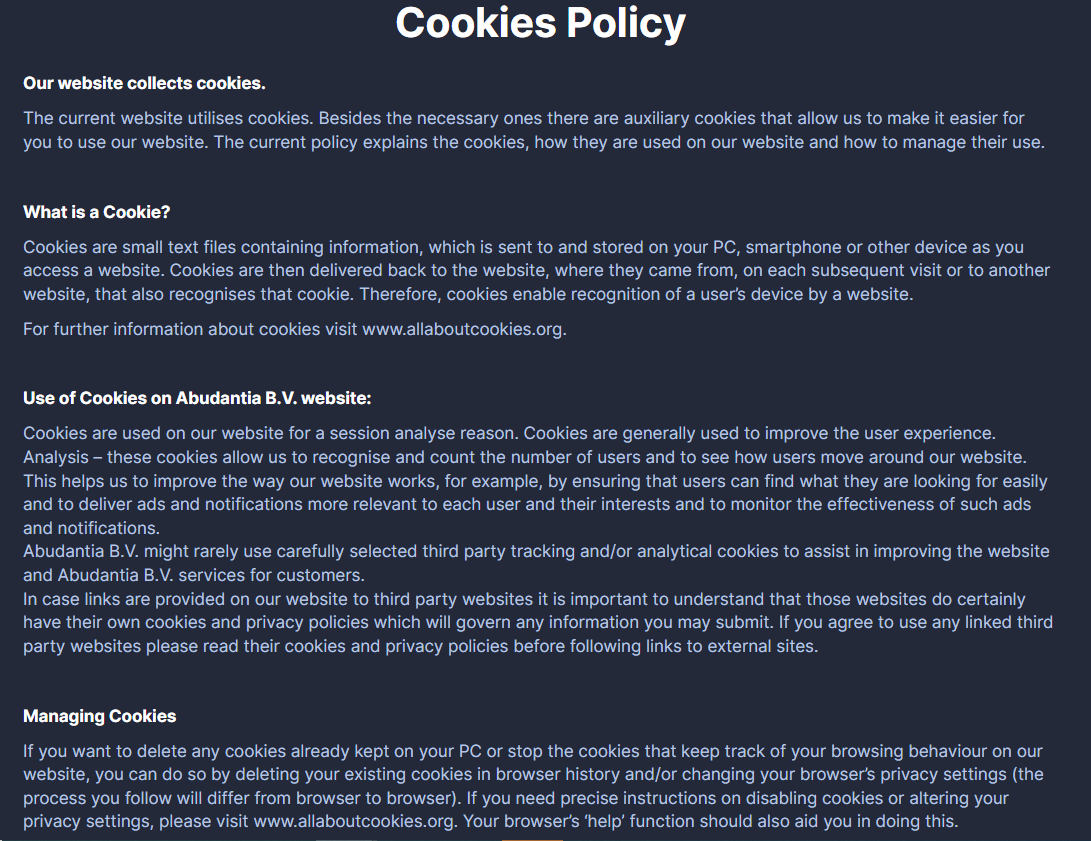 about us cookies policy bettilt